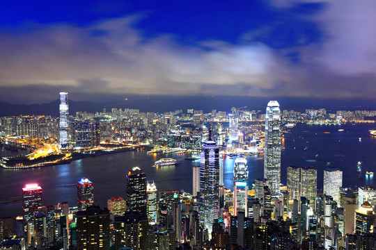 香港的城市景觀在夜間