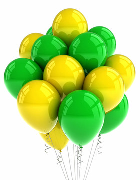 黃色和綠色的方ballooons