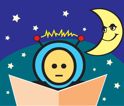 帶新月和星星的男孩讀書冊