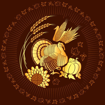感恩節(jié)背景，明信片與火雞