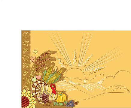 感恩節(jié)背景，明信片與火雞