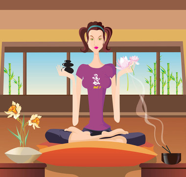 一個(gè)女人在室內(nèi)鍛煉的前視圖