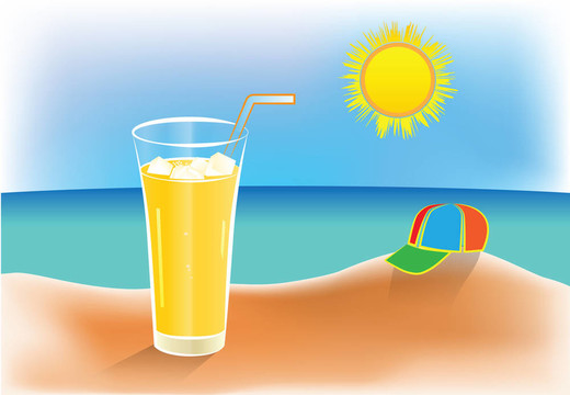 溫暖的夏日和冰冷的果汁