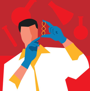 一位科學家展示DNA的正面視圖
