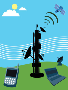 電信塔與衛(wèi)星；筆記本電腦和手機