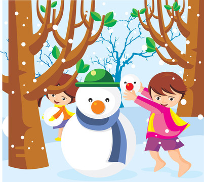 孩子們在雪地里玩雪人