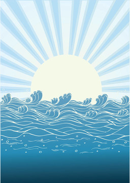 太陽日的海浪。自然景觀圖