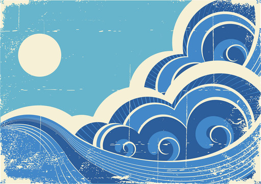 抽象海浪。海景觀垃圾插圖