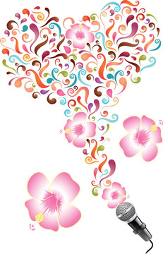 設(shè)計與麥克風(fēng)；抽象的漩渦和花朵
