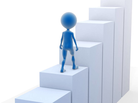商人爬樓梯。三維渲染。