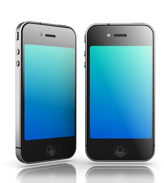 iPhone像白色背景的黑色智能手機(jī)；3D渲染。