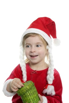 Santa小女孩綠色禮物盒