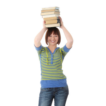 女學(xué)生帶書