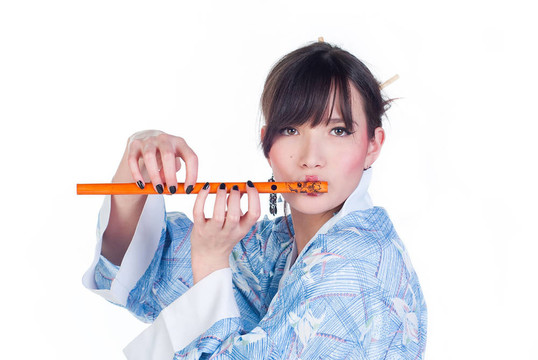 藍(lán)色和服的藝妓
