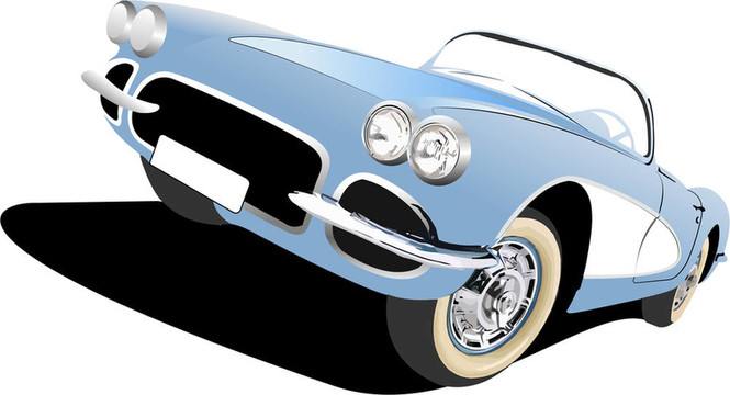 藍(lán)車敞篷車在路上。插畫(huà)