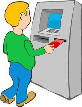 男人把信用卡放入ATM