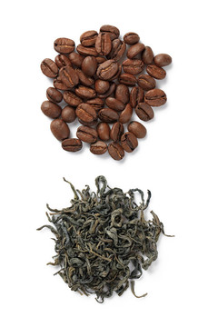 咖啡豆和綠茶