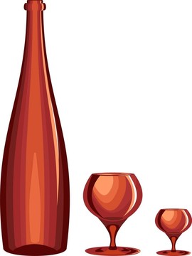 酒瓶和酒杯棕色玻璃