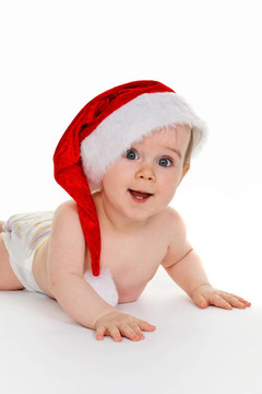 小孩带圣诞老人帽宝宝