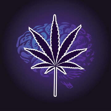 大麻葉和人腦背景-插圖