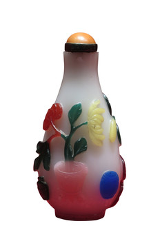 清 白套五色玻璃瓶插花卉鼻煙壺