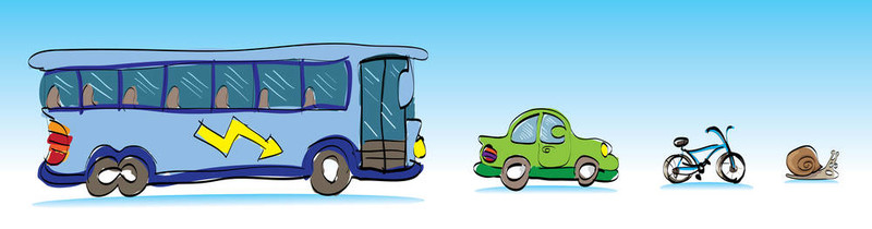 卡通車；巴士自行車和蝸牛-插圖