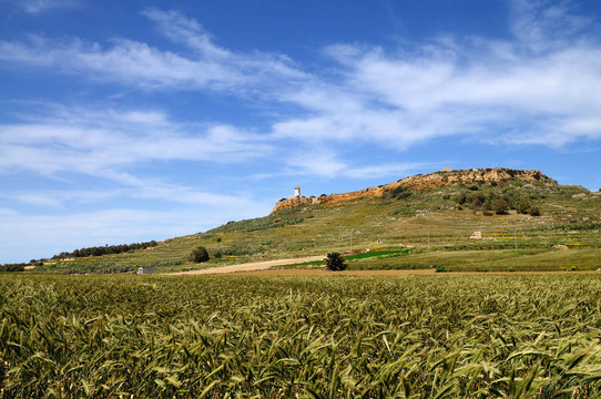 全景Ta Gordon Lighthouse；戈佐島；馬耳他。
