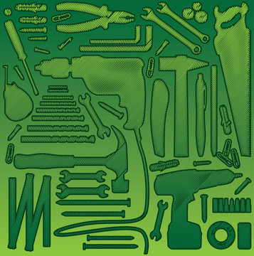 DYI工具剪影插圖