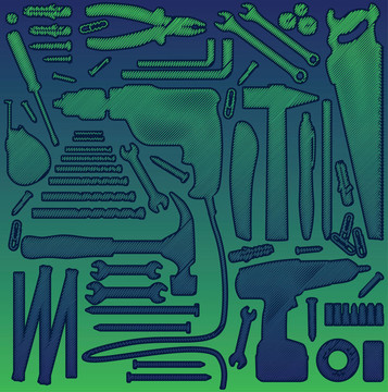 DYI工具剪影插圖