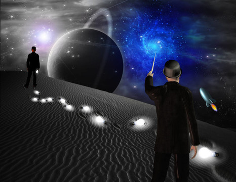 科幻小說中的人指向銀河