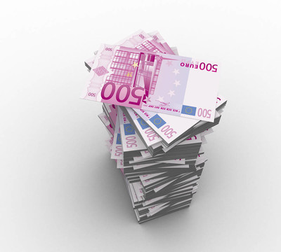 3D紙幣500歐元的白色背景隔離