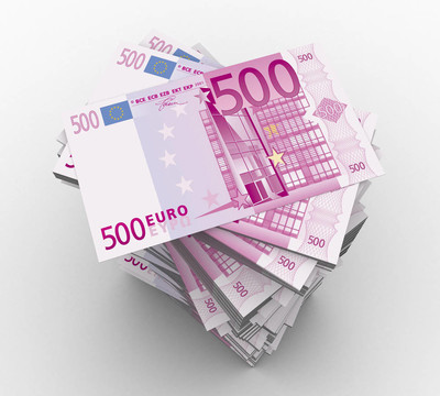 3D紙幣500歐元的白色背景隔離