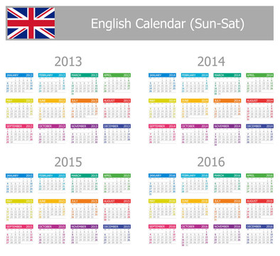 2013-2016年1英語日歷