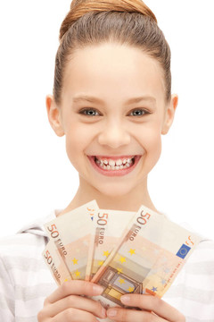 帶歐元現(xiàn)金的少女