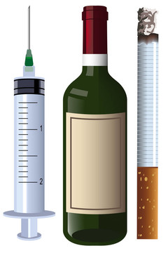 字符集酒注射器的香煙