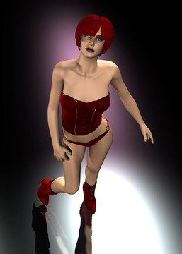 現(xiàn)實的3D女人穿著紅色的裙子