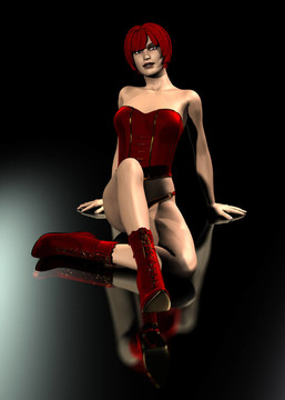 現(xiàn)實的3D女人穿著紅色的裙子