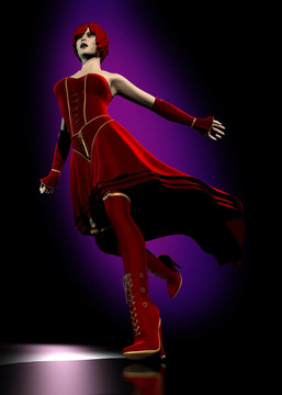 現(xiàn)實的3D女人穿著紅色的裙子