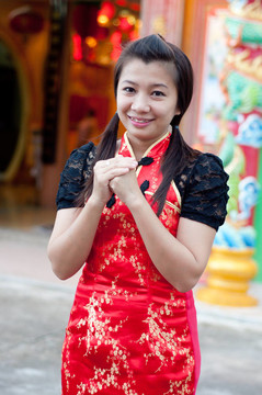 新年快樂-美麗的亞洲女人