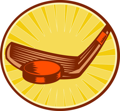 冰球冰球棍和復(fù)古風(fēng)格