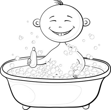 嬰兒沐浴在洗；輪廓