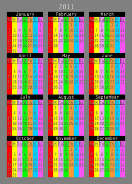 日歷2011；格式5×7英寸