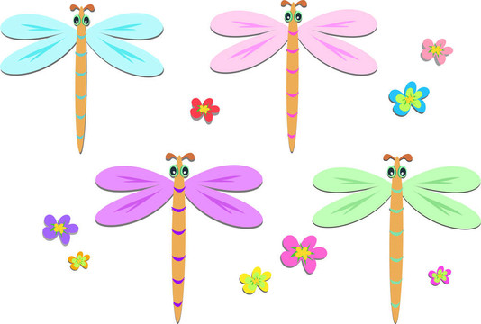 混合dragoflies和Flowers