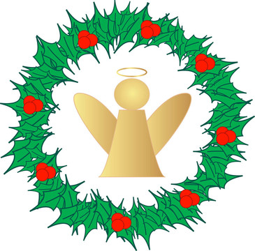 被Holly Wreath包圍的金色天使