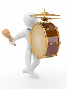 人與鼓和鼓槌。3d