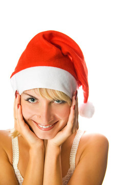 Santa夫人夢見圣誕禮物孤立在白色背景