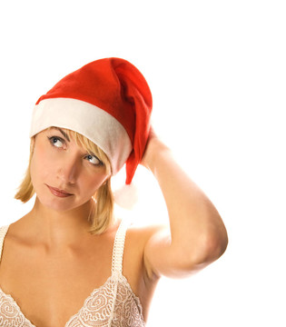 Santa夫人在白色背景下的孤立思考