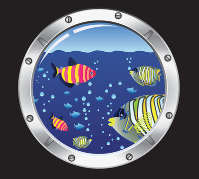 舷窗和五顏六色的魚