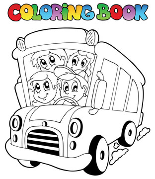 帶公車和兒童的著色書