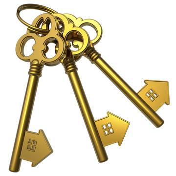 一堆金色房子形狀鑰匙